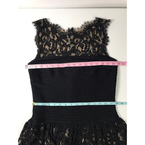 Tadashi Shoji Black Lace Overlay Peplum Midi Dress Medium Cocktail Party Wedding - Picture 8 of 9